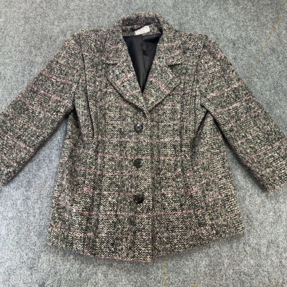 Vintage An Original By Charlotte Herringbone Tweed Blazer Grey Pink Size Petite